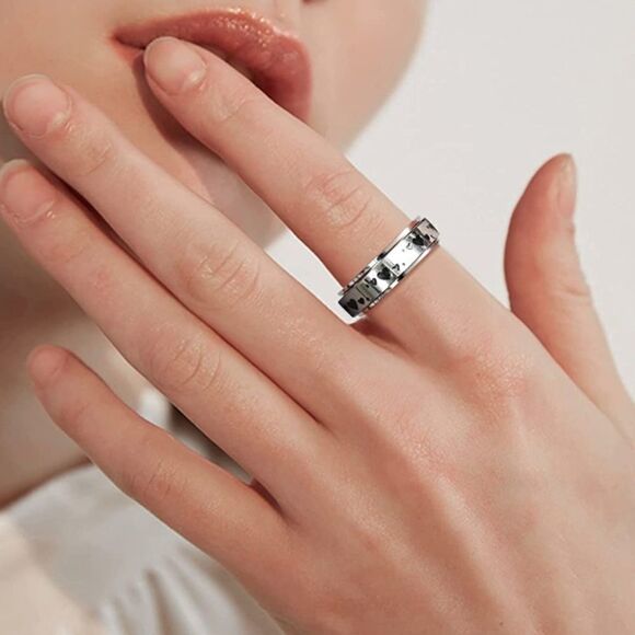 316L Stainless Steel Silver Heart Fidget Anxiety Stress Relieving Spin Ring - Picture 3 of 4